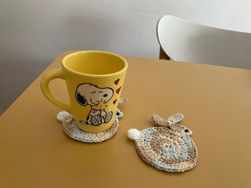 Posavasos Tejidos Conejito Ideales Pascua Regalo Matizado Beige