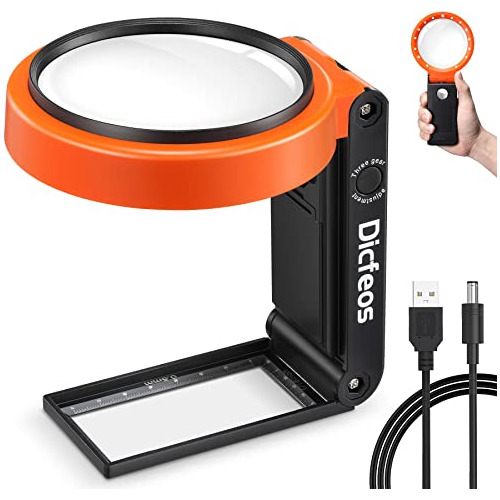 Lupa Soporte Luz Led Plegable 30x 40x Batería Usb