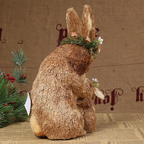 Encantadora Paja Conejo De Pascua Estatuilla Arte 24x15x33cm