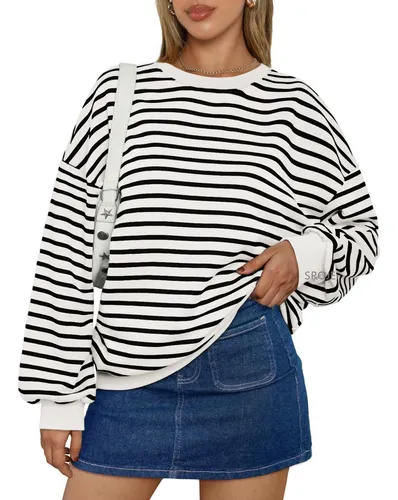 Sudadera Con Capucha A Rayas Con Cuello Redondo