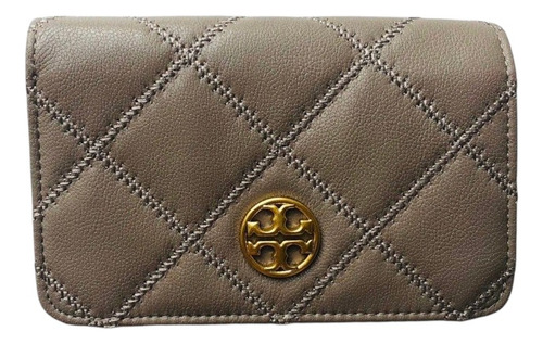 Cartera Tory Burch Willa Bifold Medium Gris Claro Granulado