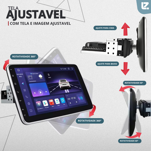 Multimídia Mp10 Android 13 Wifi 32gb 2gb Rotativa Hands Free