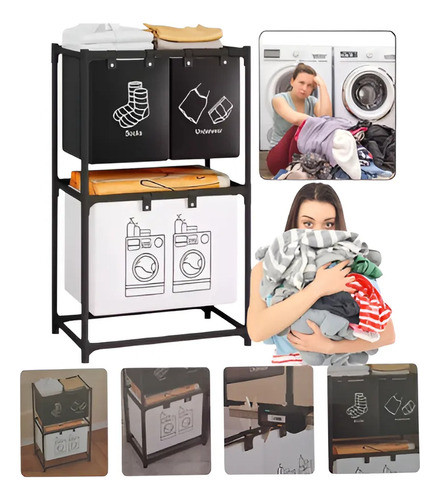 Cesta De Ropa Sucia 3 Compartimentos Espesar Accesorios Baño