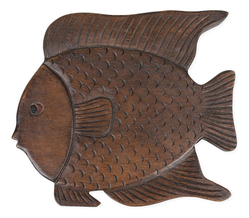 Sea Island Imports Fish Stain Design Tallado A Mano Acacia H