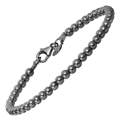 Brazalete Con Cuentas De Hematita Chapada En Rodio Negro Nat