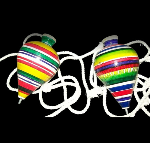Gcg 2 Trompos De Madera Colores Tradicional Y Cuerdas Retro