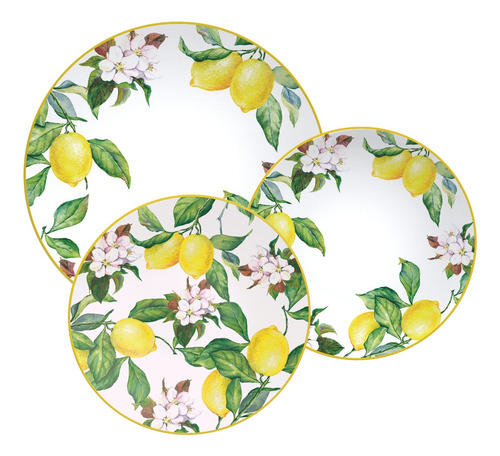 Juego de Platos Tramontina de Porcelana Amarillo Florado de 18 Piezas