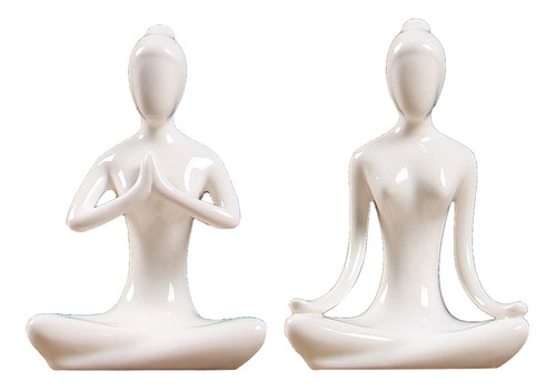 2x Cerámica Yoga Adorno Estatua Escultura Jardín Zen 