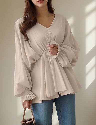 Blusa Irregular Escote En V Mujer Primavera Otoño