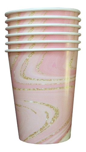 Vaso De Polipapel Marmolado Glitter Rosa X6