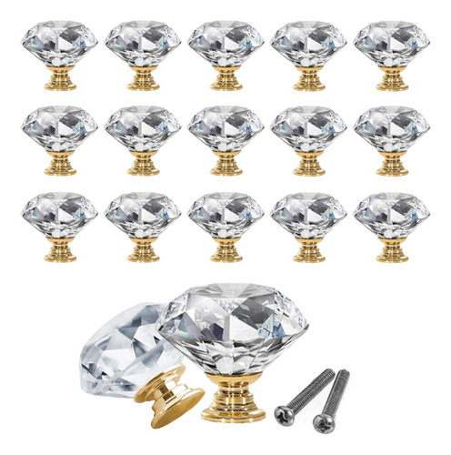 Tirador Cristal Forma Diamante Para Cajón Armario 15pcs