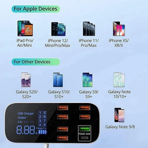 Estación De Carga Rapida Múltiple Usb C 8 Puertos 3.4a Qc3.0