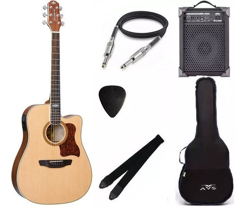 Kit Violão Strinberg Sd20 Nt Folk Aço Elétrico + Caixa Ampli