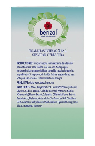 Benzal Toallitas Íntimas Cuidado Incontinencia 2 En 1