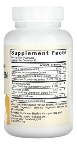 Jarrow Formulas Glucosamina, Condroitina Y Msm 120 Caps Sabor Sin Sabor