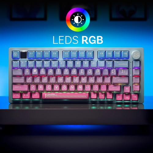 Teclado Mecânico Premium de Alumínio Adamantiun Akira Rgb Azul Abnt2 Dynamic Spectrum Pbt 75% Switch Puma