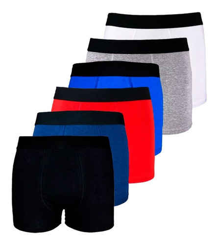 Kit 6 Cuecas Boxer Box Algodão Cotton Lisa Básica Casual