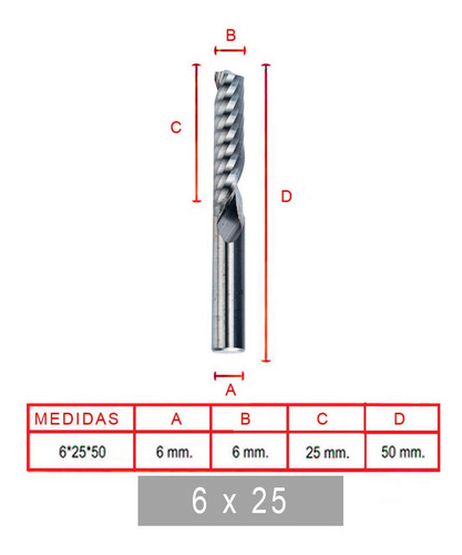 Broca Fresa Router Cnc De Compresión En Espiral - 6mm * 25mm
