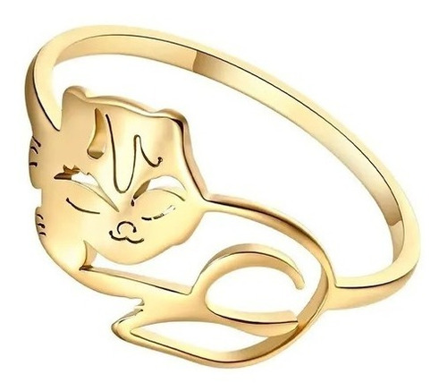 Anillo Gato Durmiendo Color Oro Acero Inoxidable Para Mujer