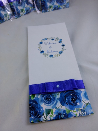 Manual/ Convite  Padrinhos Floral Azul- 8 Unid