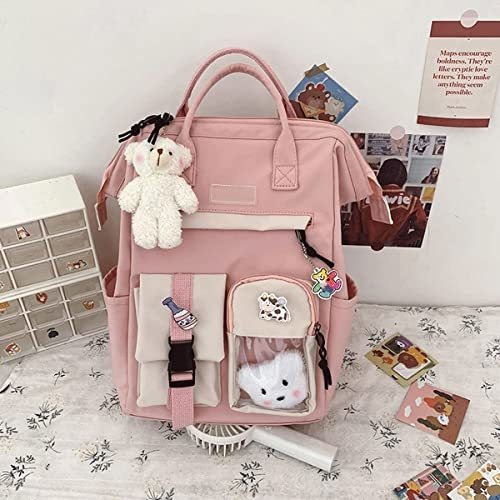 Mochila Escolar Kawaii Con Accesorios Estilo Monedero Rosa