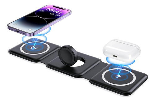 Carregador Sem Fio 3 Em 1 Dobrável Para Dispositivos Cor Preto