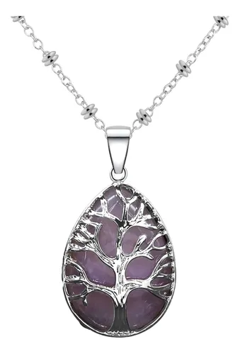 comprar Collar Color Plata Dije Arbol De Vida Piedra Natural Mujer