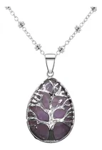 Comprar Collar Color Plata Dije Arbol De Vida Piedra Natural Mujer