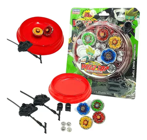 Kit 4 Beyblade Metal + 2 Lançador + Arena Batalha