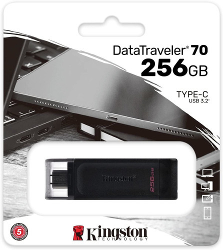 Unidade flash USB Kingston 256gb Gen 1 Data Traveler Dt70 Solid Black