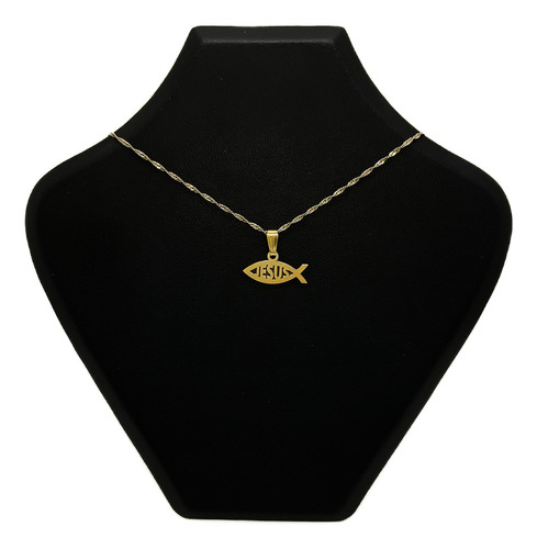 Cadena Y Dije Pez Ichthus Jesús Cristianismo Oro 18k Amarillo 55 Cm