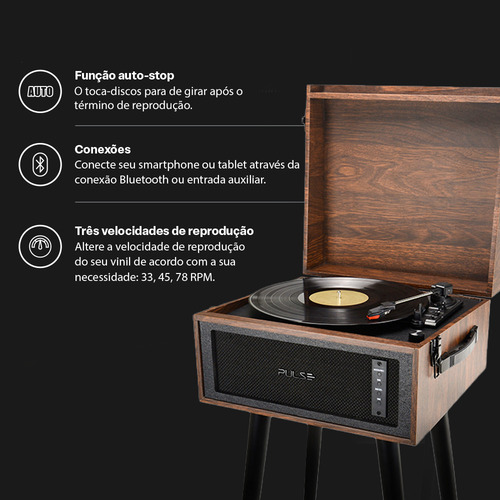 Vitrola Lennon Retro Pulse Toca Disco Bluetooth Sp622