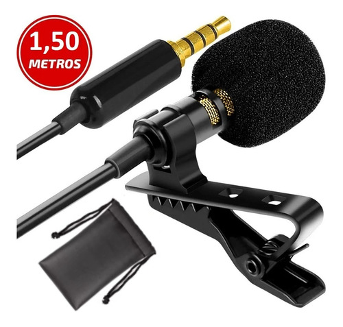 Microfone Lapela Para Celular P3 Stereo Audio Omnidirecional Cor Preto