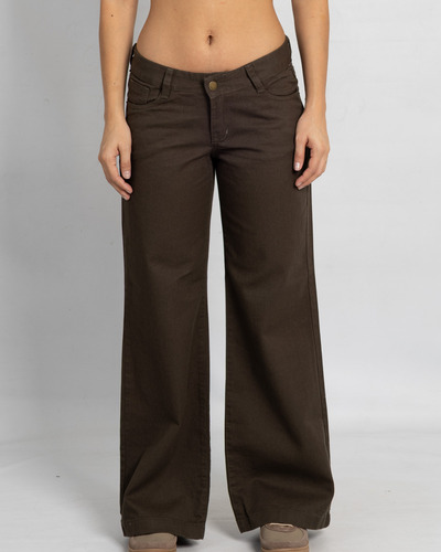 Jeans Pantalon Wide Leg Liso Rigido Mujer Tiro Bajo De Moda