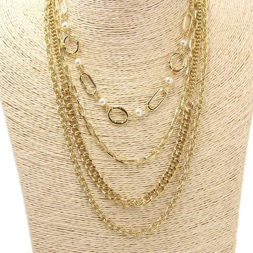 Imagen 2 de 5 de Collar De Cadenas Múltiples Con Perlas