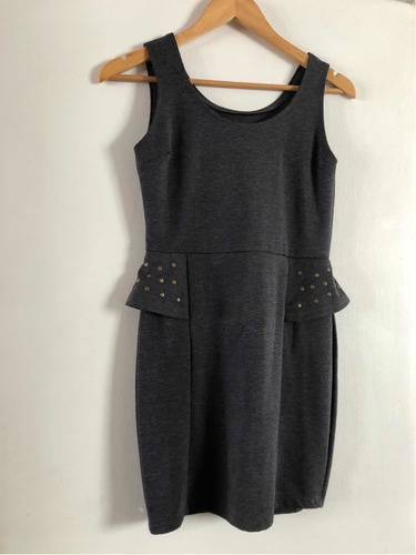 Vestido Gris Con Tachas Elastizado Viscosa Talle M 