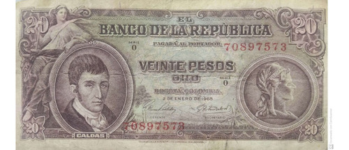 Billetes De 20 Pesos Colombianos De1965