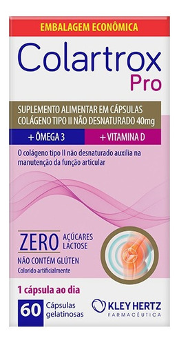 Colartrox Pro Colágeno Tipo 2 Ômega 3 Vitamina D 60 Capsulas Sabor Sem sabor