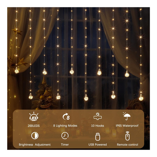 Luces De Hadas De Cortina Led De Minetom 200 Luces Colgantes