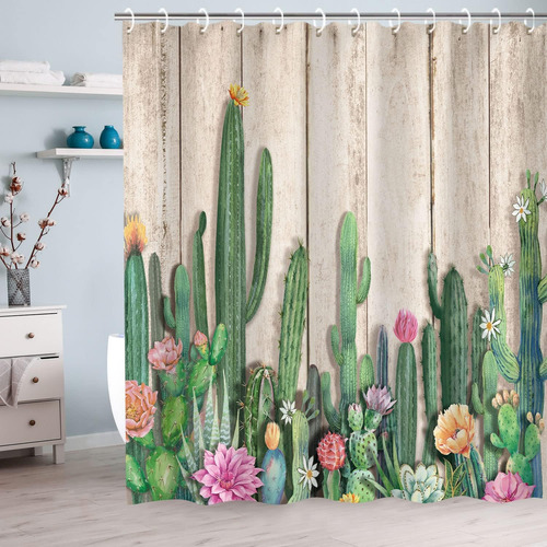 Cortina De Ducha Con Diseño De Cactus, Suculentas, Estilo De