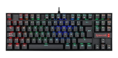 Imagen 1 de 2 de Teclado gamer Redragon Kumara K552 QWERTY Outemu Blue español latinoamérica color negro con luz RGB