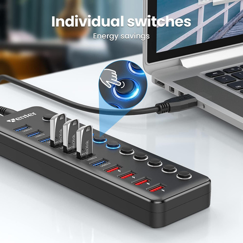 Hub Usb 3.0 Alimentado, Divisor De Hub Wenter De 11 Puertos