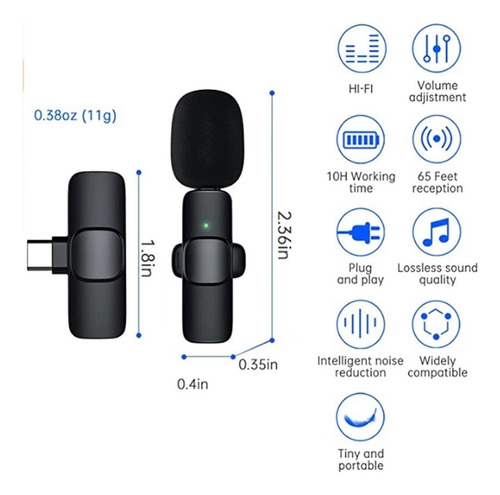 Micrófono De Solapa Inalámbrico Para Android Tipo C, 2 Pzas