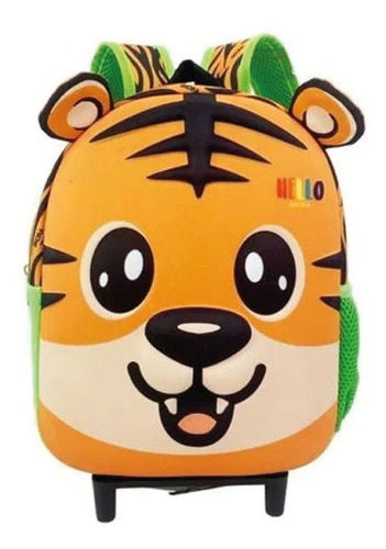Mochila Con Carro 12 PuLG. Tigre Termoformada Skora 32122 Color Naranja Diseño de la tela Liso