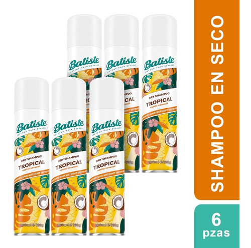 6x5 Shampoo En Seco Batiste Aerosol Aroma Tropical Kit 6 Pz 