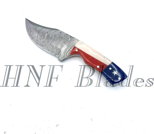 Imagen 1 de 5 de Cuchillo De Acero Damasco Americano Con Funda De Cuero