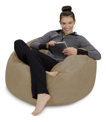 Sillón Puff De Espuma Viscoelástica Color Beige Microgamuza - Beige