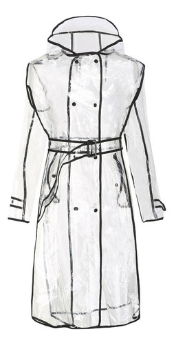 Impermeable Transparente Moda Eva Con Capucha Con Cinturón