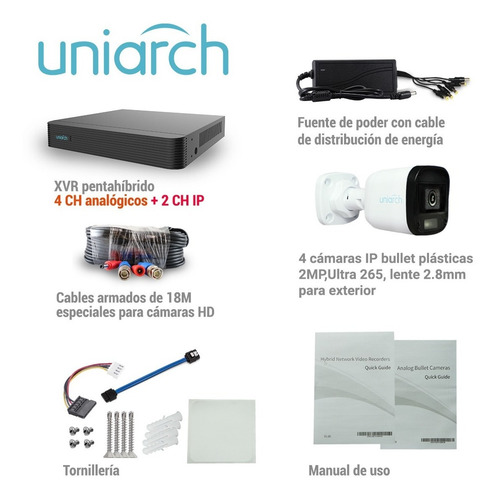 Kit Videovigilancia 4 Cámaras 2mp Uniarch 500gb Con Baluns