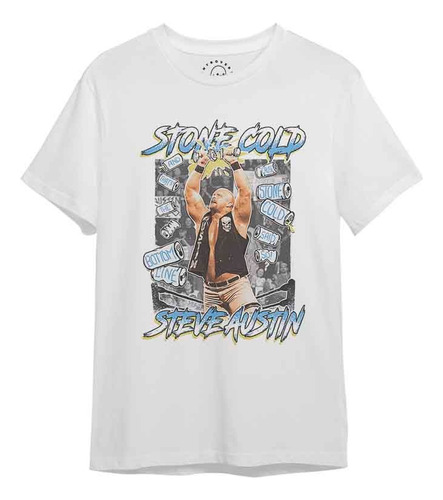 Polera Wwe - Stone Cold Steve Austin - Blanca Manga Corta